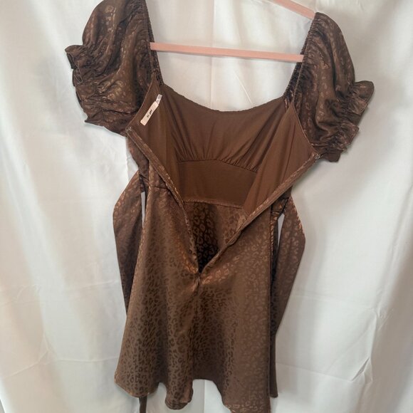 Mi Ami Brown Puff Sleeve Tie Waist Dress - Picture 2 of 5
